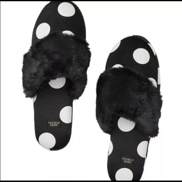 VS Victoria’s Secret slippers Black/White Polka Dots - Picture 2 of 9
